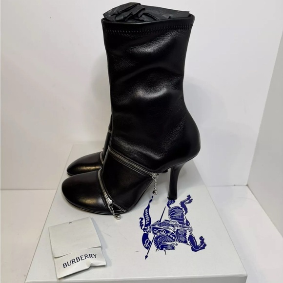 ($1660 Retail) Burberry Leather Peep Boots Size 36/6 New With Box - Picture 1 of 8
